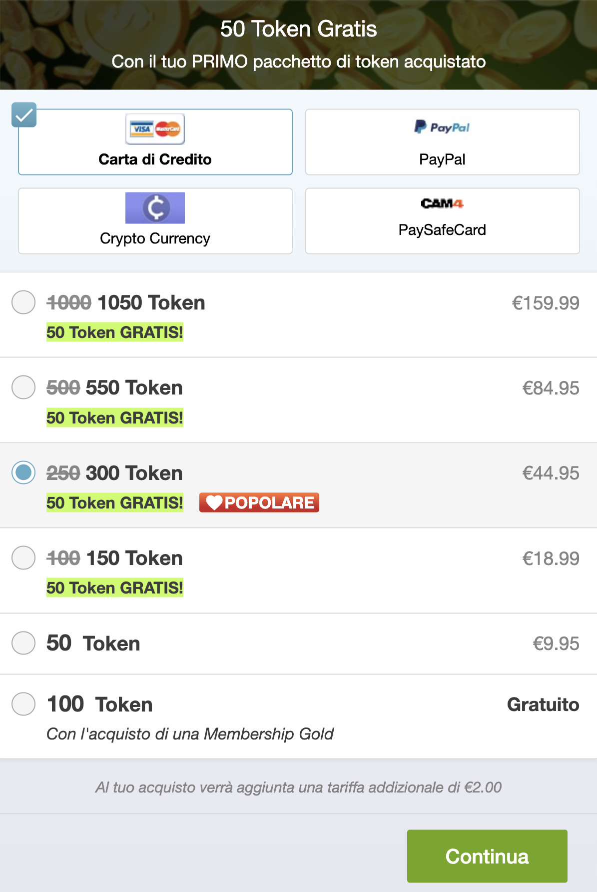 Acquista Token Cam4