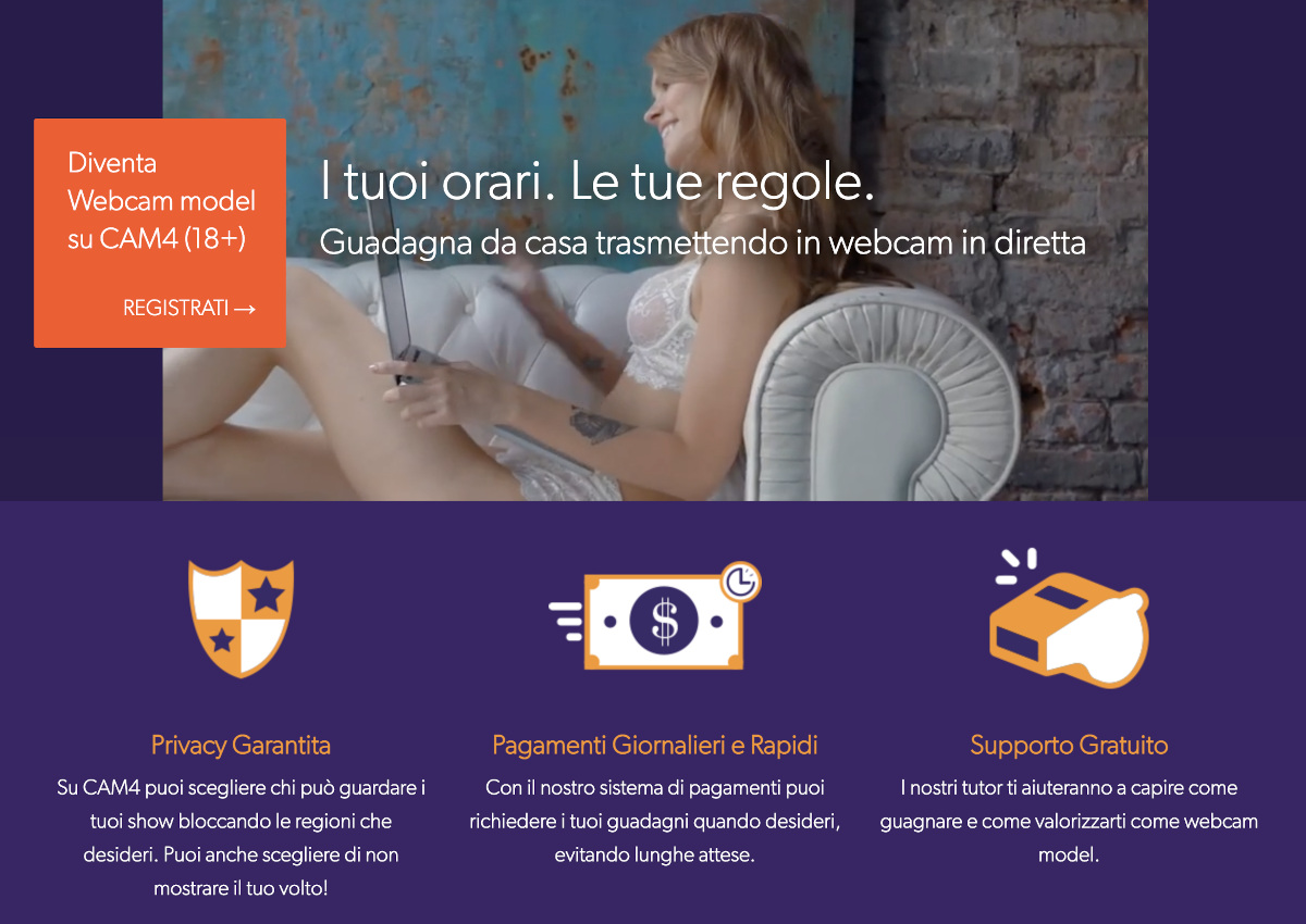 Registrati su Cam4 come Modella ed inizia a guadagnare
